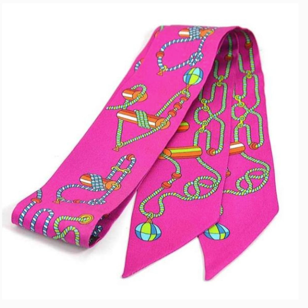 Hermes HERMES Scarf Twilly Silk Pink/Multicolor Women's WITH BOX